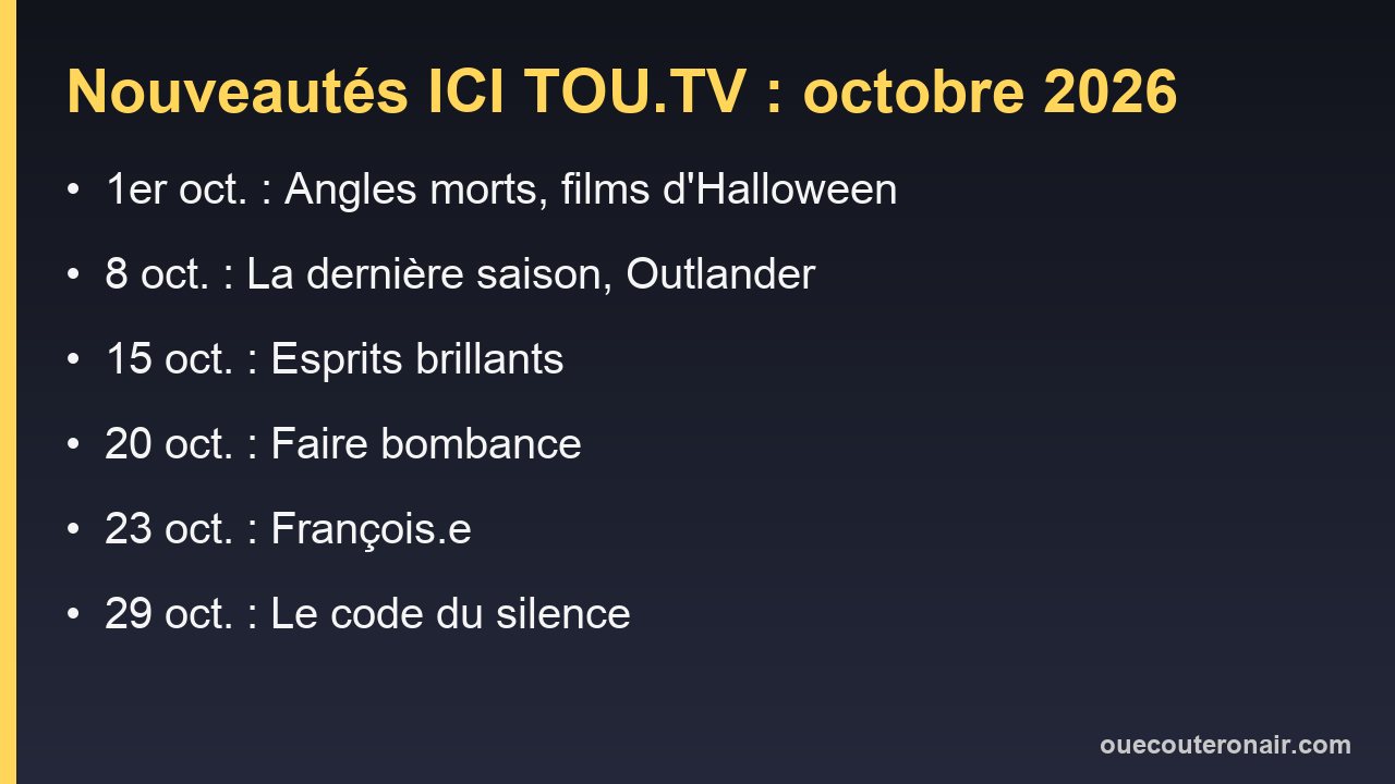 Nouveautés ICI TOU.TV octobre 2026 : les séries et les films à voir, date par date