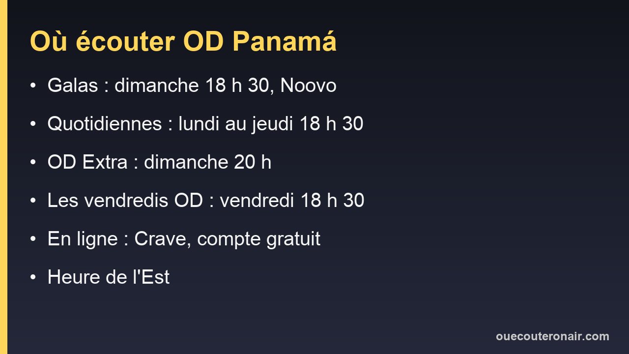 Où écouter OD Panamá : Noovo, Crave et l'heure de chaque rendez-vous